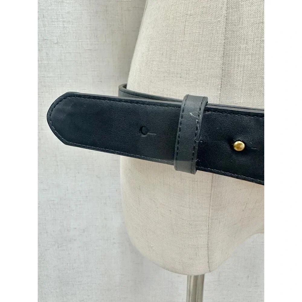 Lauren Ralph Lauren Black Stirrup Buckle Belt Sz Medium Faux Leather Equestrian
